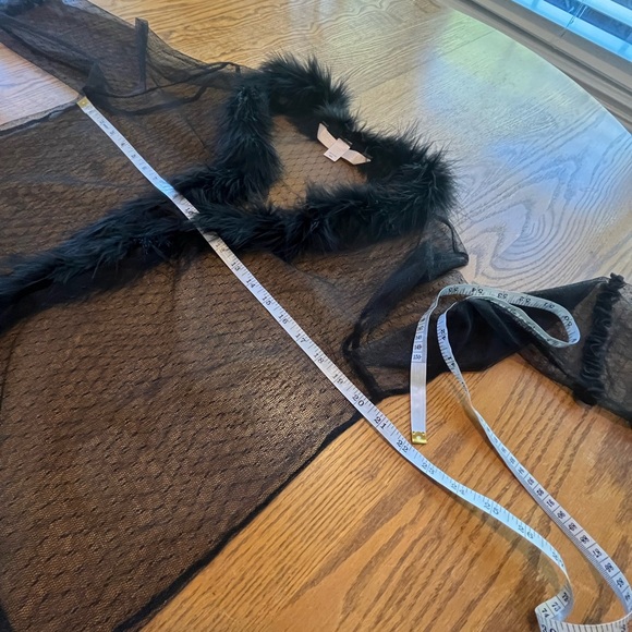 Victoria's Secret Black Sheer Lace Open Jacket Top Feather Boa Trim M/L Y2K Era? - Picture 6 of 11